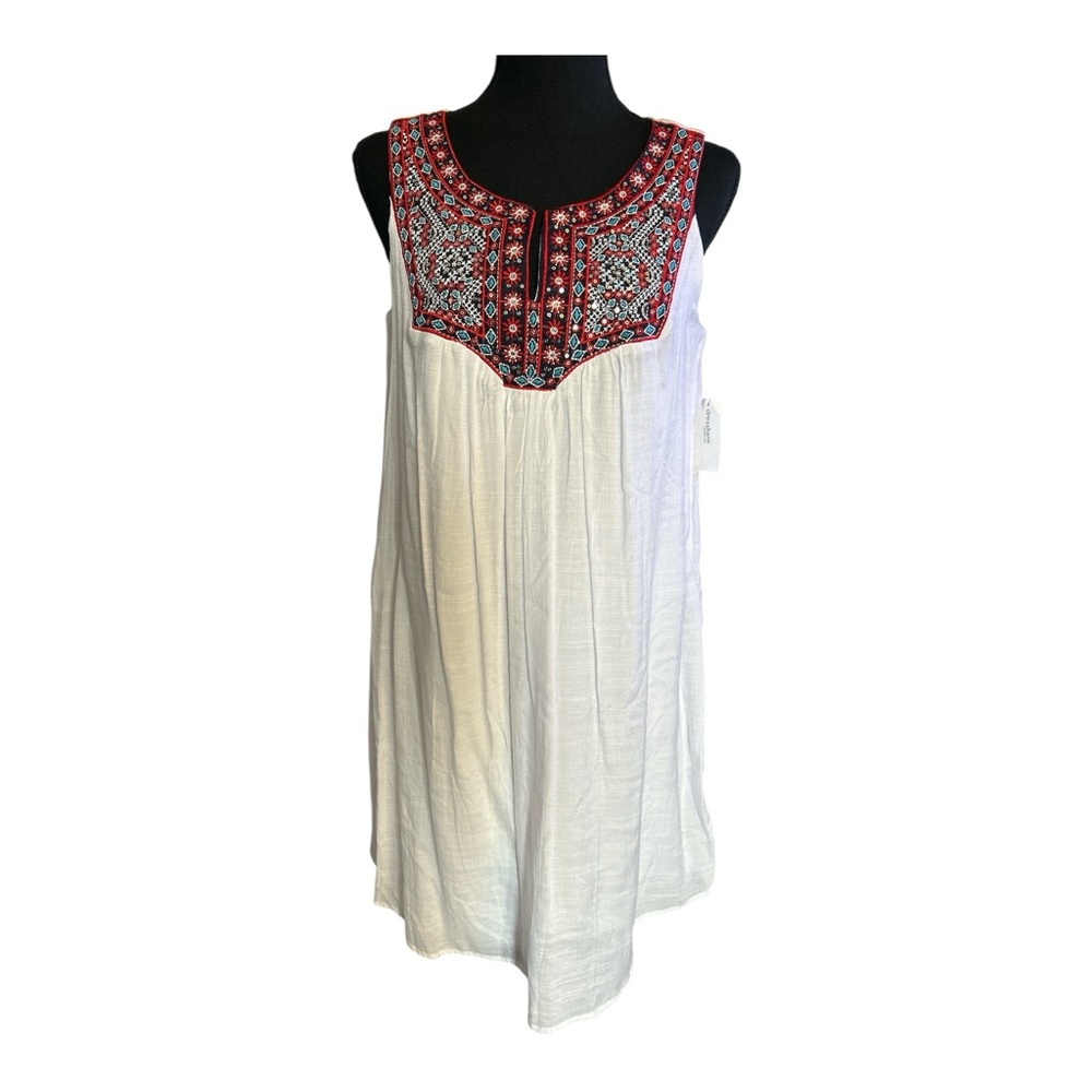Westport Women White Lightweight Embroidered Sleeveless Dress Size Medium